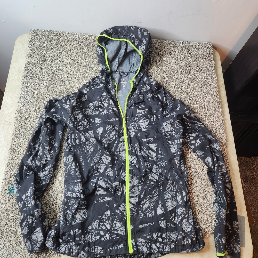 Nike Mens M Enchanted Forest Branch Print Running Jacket Grey Neon Full Zip
